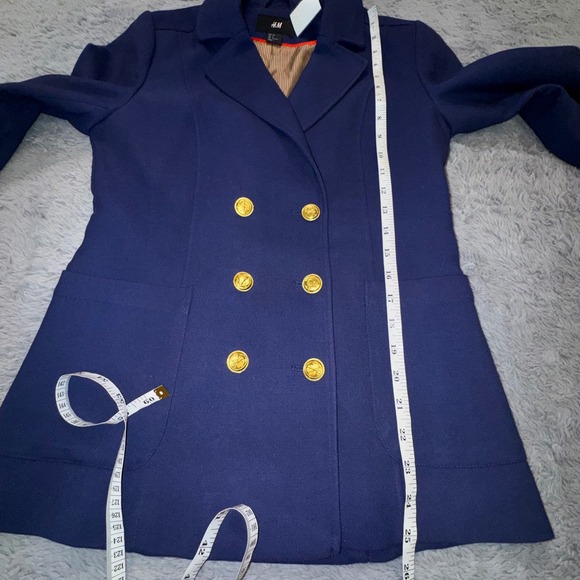 H&M Womens 6 Navy Blue Double Breasted Captains Gold Anchor Button Blazer Jacket - Picture 7 of 12